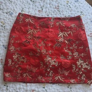 Twik Red and Gold Floral Mini Skirt